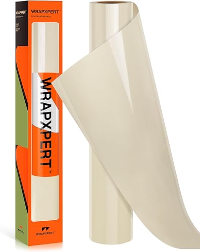 WRAPXPERT Rollos de vinilo HTV color crema, vinilo de transferencia de calor beige de 12 x 5 pies, vinilo para planchar para camisetas, vinilo de