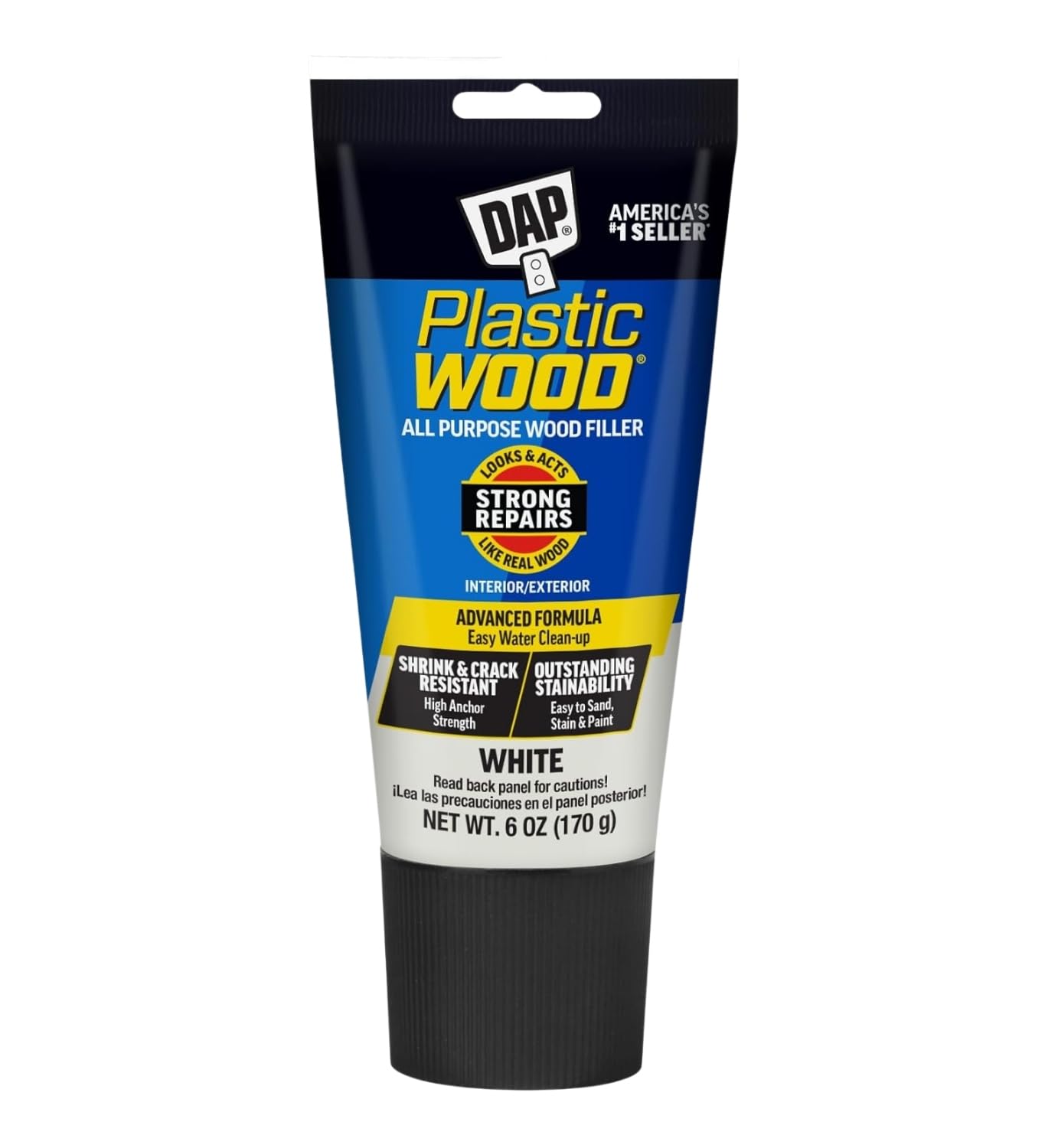 DAP Plastic Wood White Filler – 6 oz – Putty for Interior & Exterior Surface Repair – Patch Gaps & Smooth Cracks – Paintable Sandable Formula