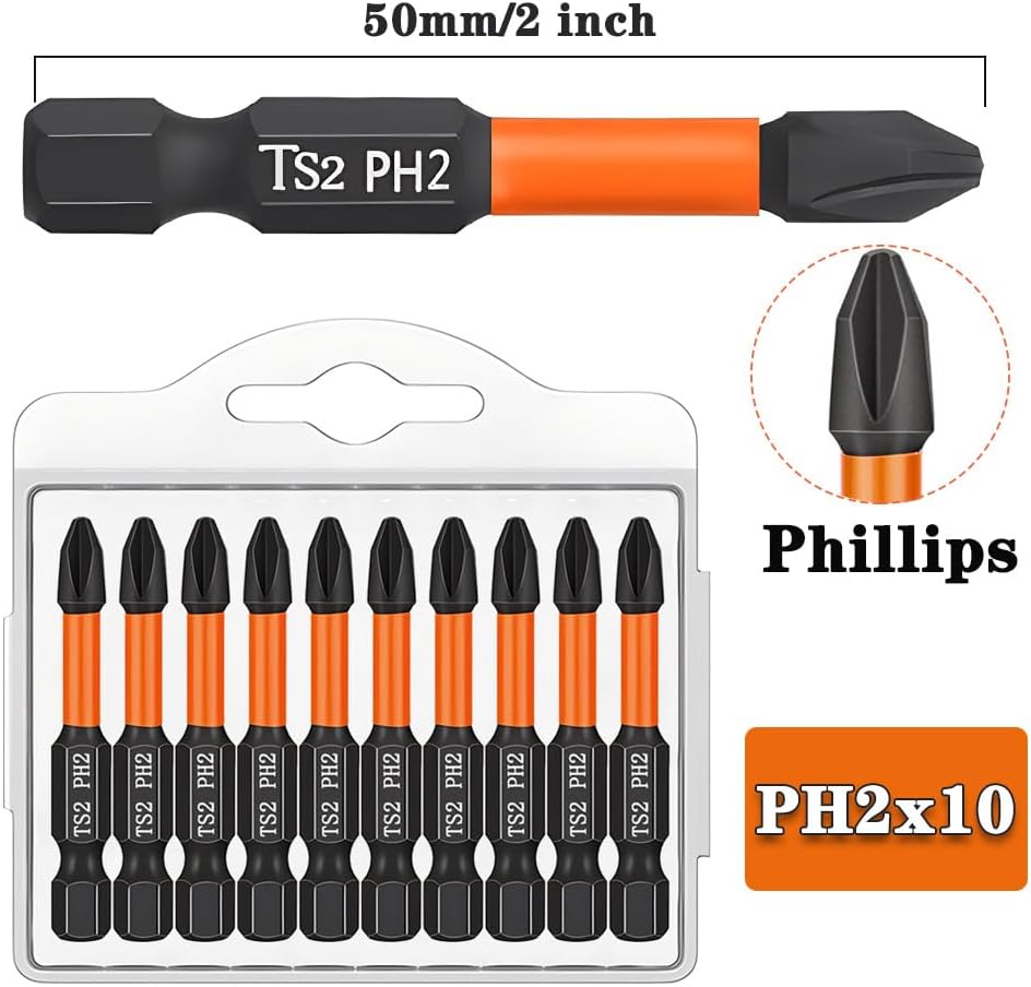 10 Pieces Impact Phillips Bit #2 PH2 Bit and 10 Pieces T25 Torx Bits, Magnetic 2 Phillips Screwdriver Bits and T-25 Star Bits Set, 2 inch Long Impact Driver Bits, 1/4 Hex Shank Screw Driver Bit