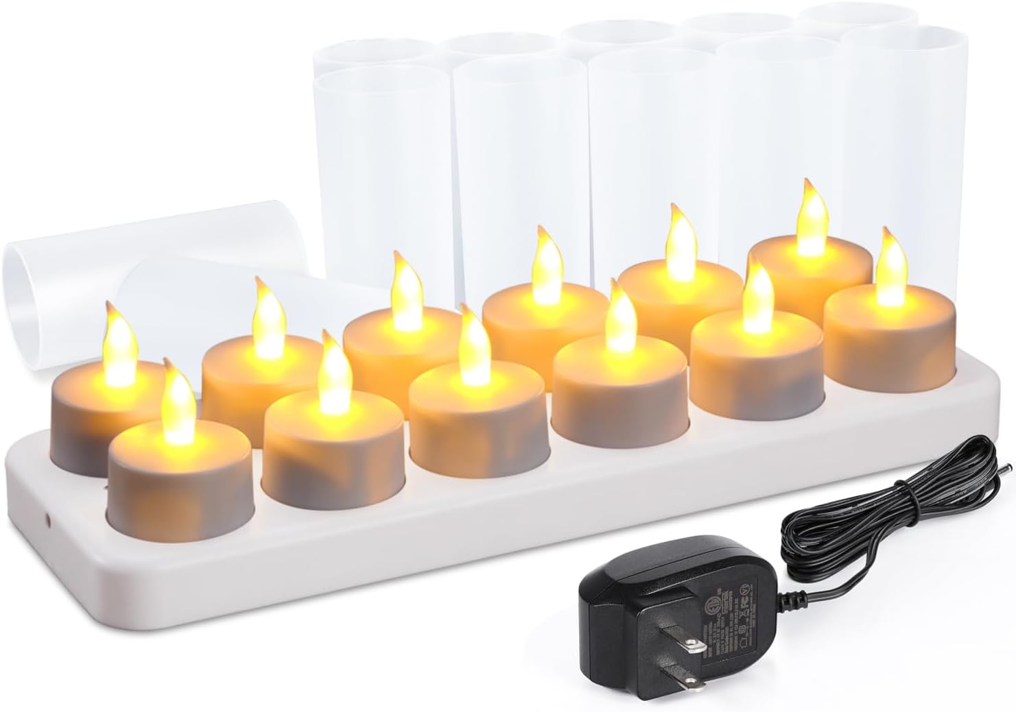 WoneNice Rechargeable Tea Lights Flickering Flameless Candles with Charging Base and AC Adapter, Romantic for Lantern Party Restaurants Weddings Christmas and Holiday Decoration