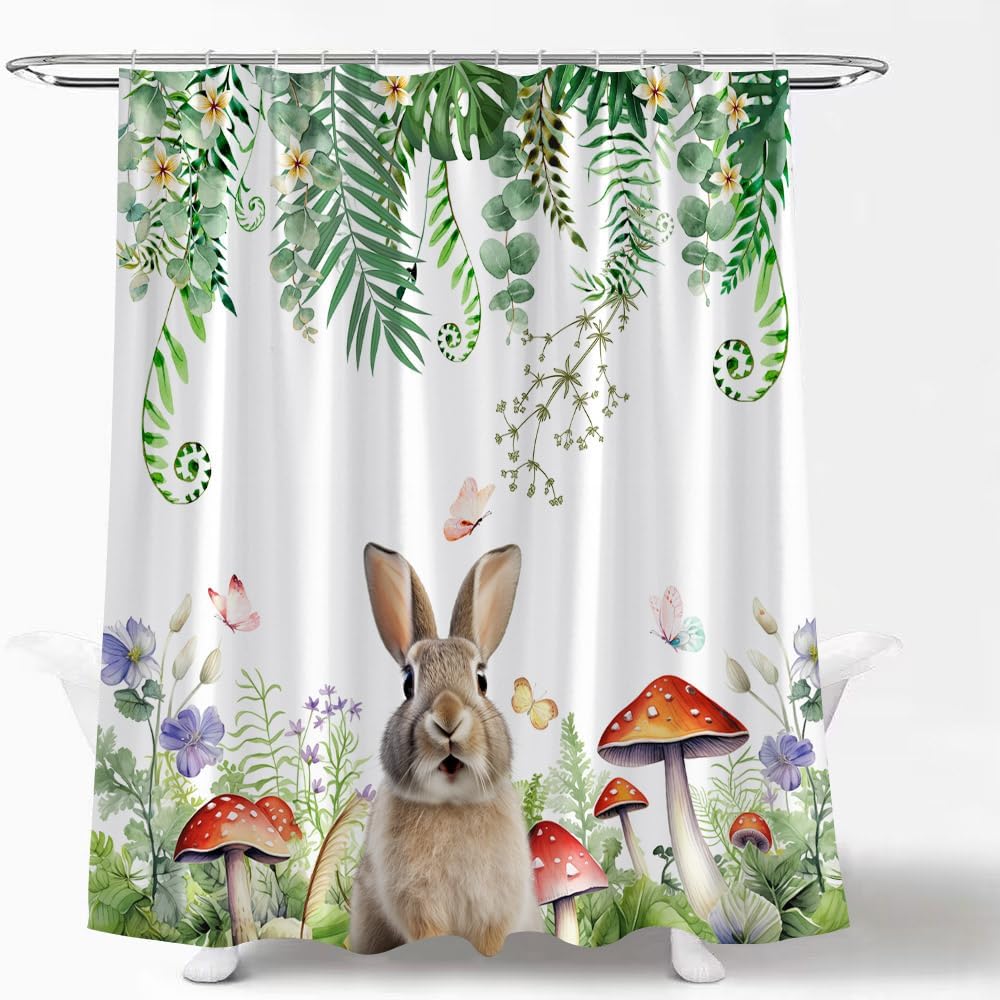 Amazon.com: WZFashion Easter Bunny Shower Curtain Spring Cute Rabbit ...