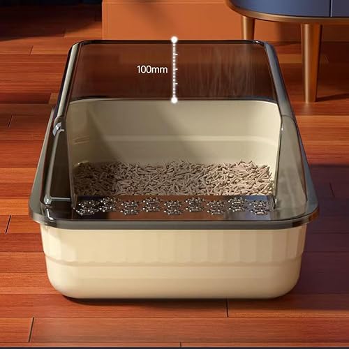 Miniatura 7 de KUNWU Caja de arena para gatos semicerrada de plástico de 20" x 14" x 8" con tapa de cierre y cuchara (rosa concha)