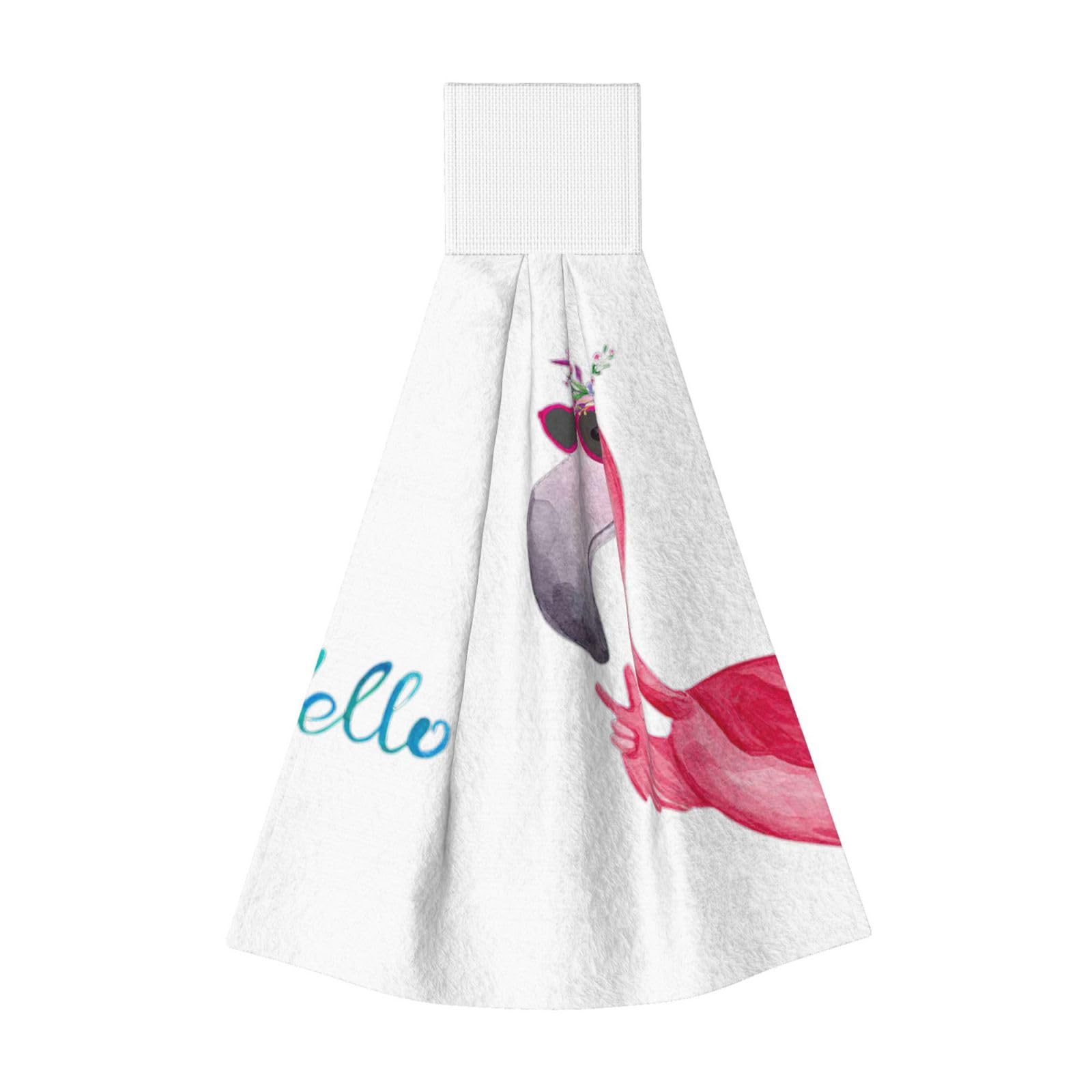 DUWAA Hello Glasses Flamingo Print Hanging Hand Towel Quick Dry Bathroom Towel Soft Kitchen Towel