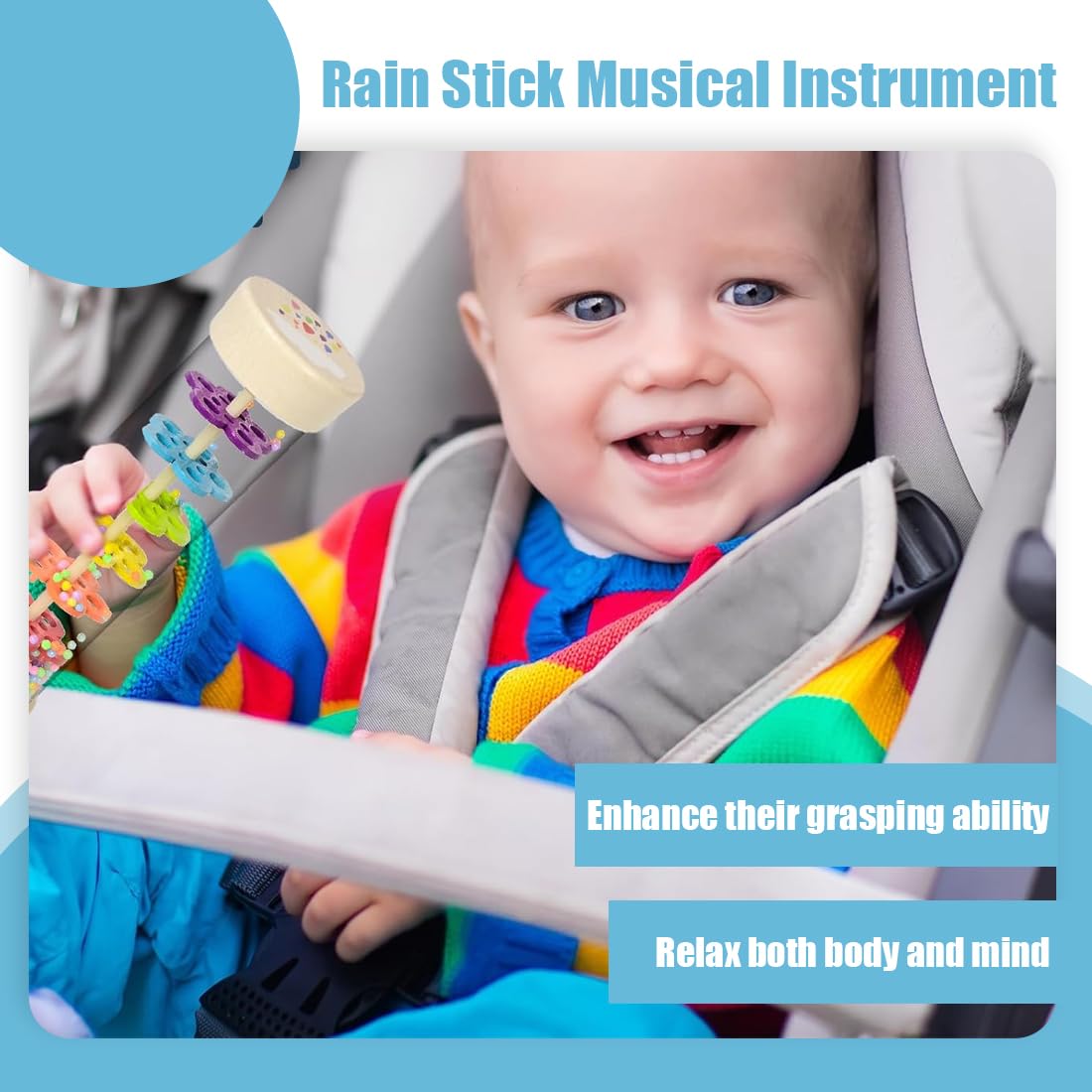 Baton de Pluie bébé - Hochet en bois avec son apaisant - dès 3+ mois - Développement des capacités sensorielles et motrices - Sans BPA - Jouet Sensoriel Premier Âge