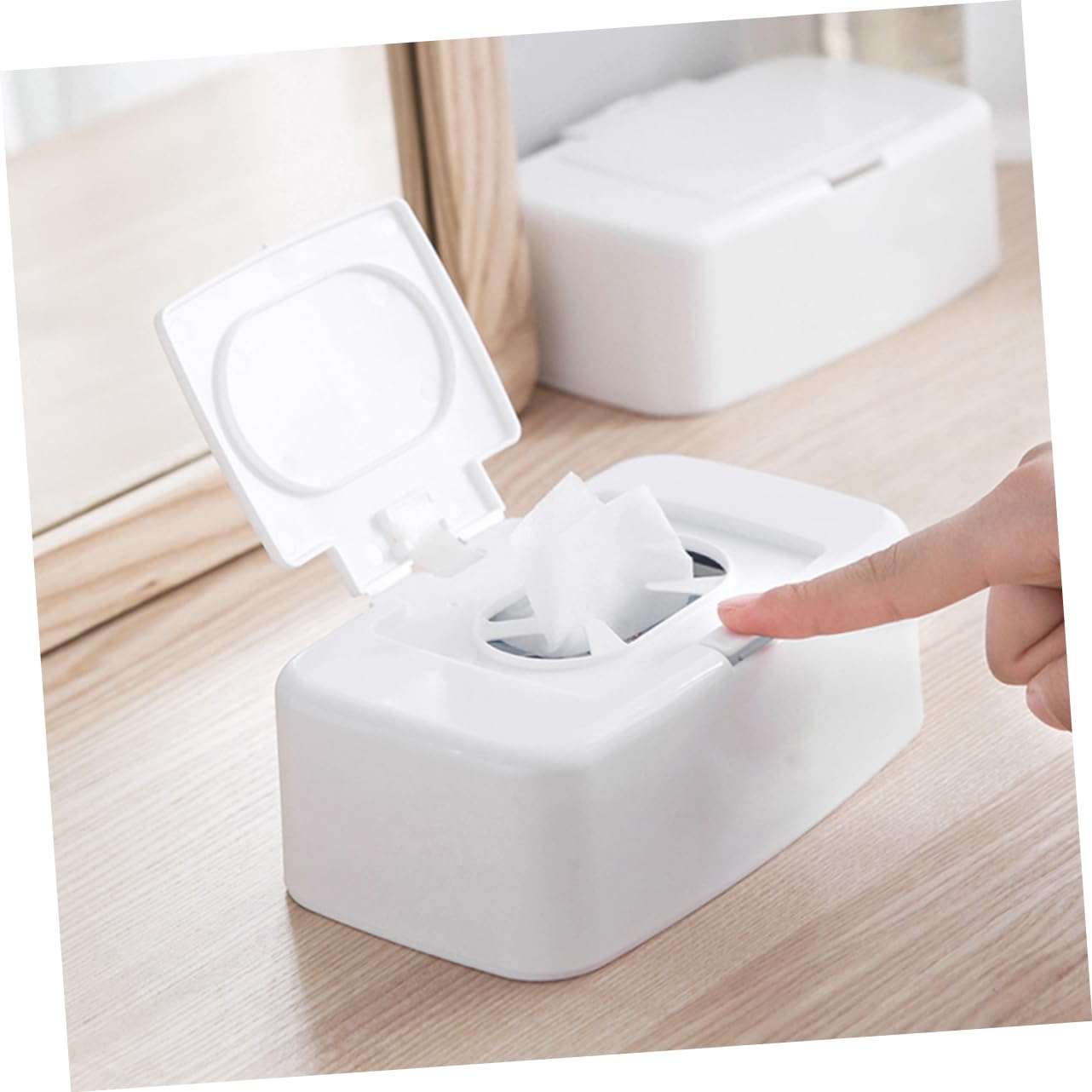 WOONEKY Distributeur de Lingettes Portable 4pcs Léger en Pp Blanc Rechargeable Cuisine et Chambre Bébé Design Simple et Moderne