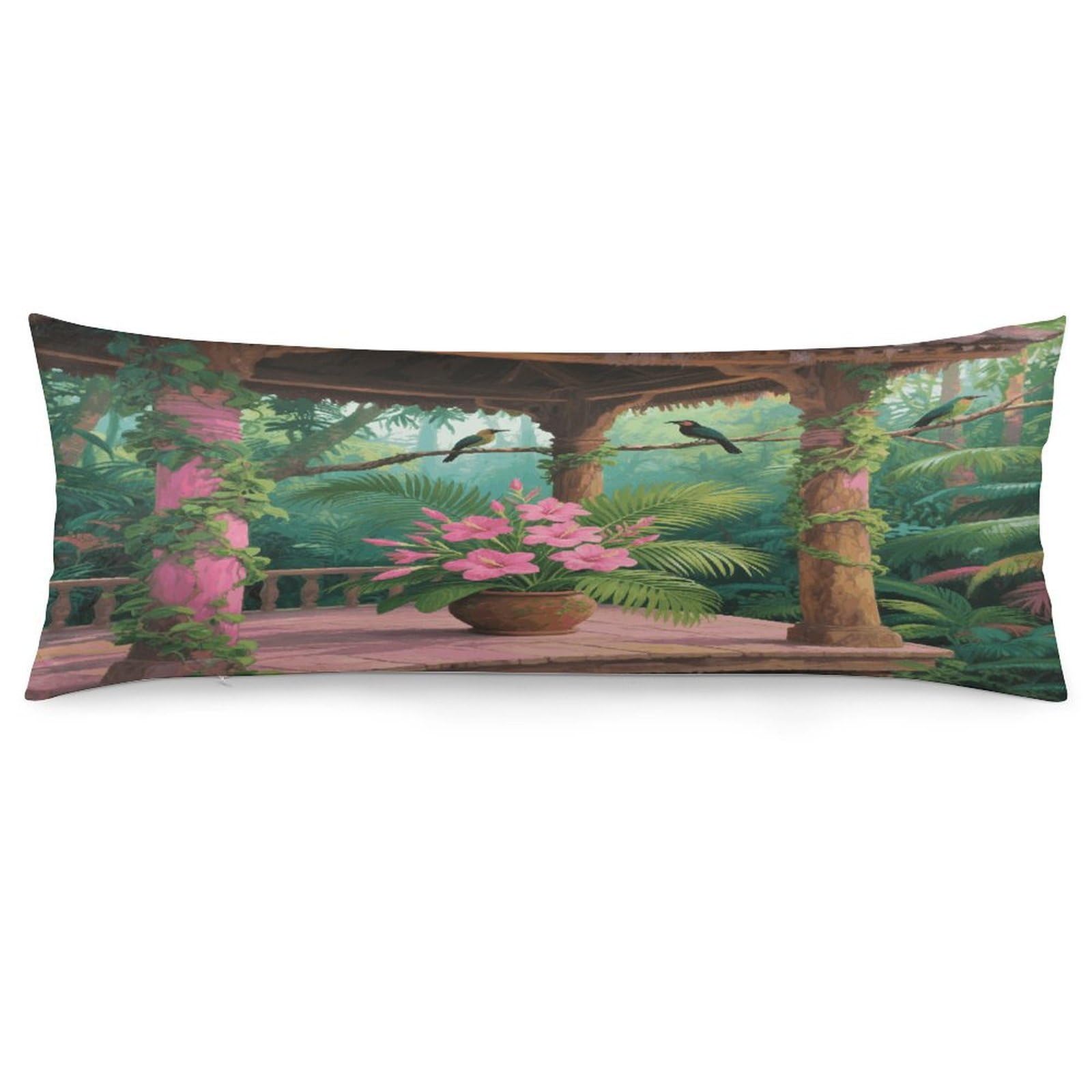 Tropical Flowers Palm Leaves Throw Pillow Cover Soft Pillow Case Decorative Lumbar Pillow Cover Cozy Throw Pillowcase Polyester Rectangular Cushion Case Decor for Couch Sofa Bed