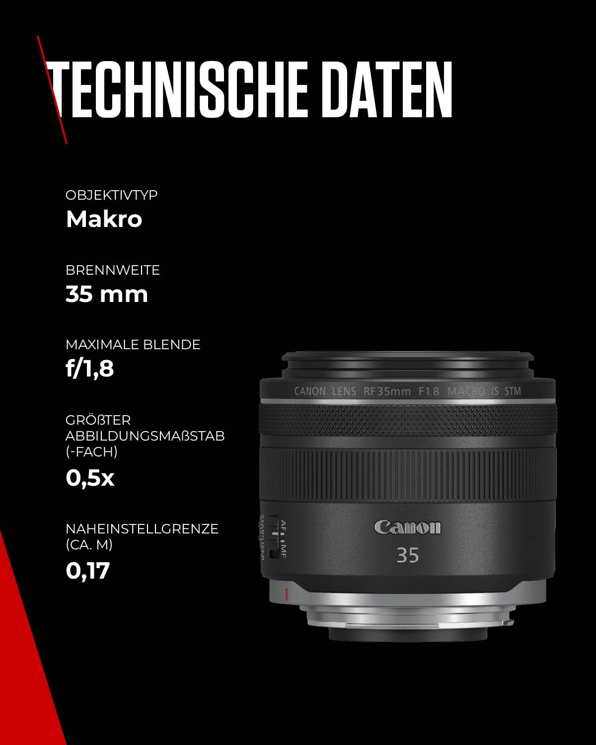Canon RF Objektiv 35mm F1.8 MACRO IS STM, Weitwinkel-Festbrennweite mit 5-Stufen-Stabilisator für Street, Reisen & Makro | Kompatibel mit EOS R System