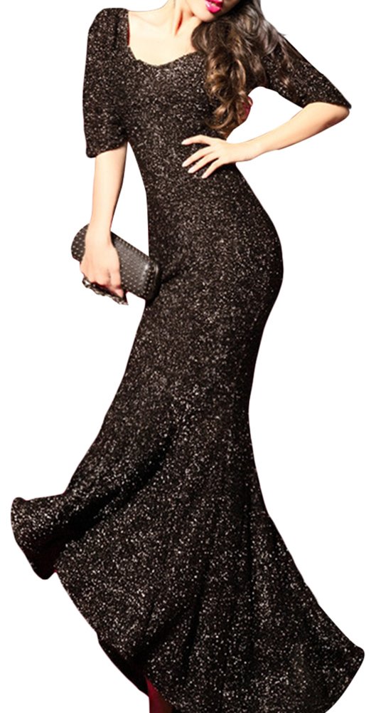 Yrxl Women's Sexy Sequins Chiffon Evening Bridal Fishtail Bridesmaid Party Dress