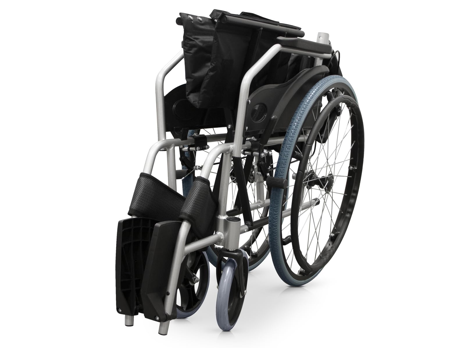QUIRUMED Silla de ruedas manual de aluminio, Plegable, Ligera, Ancho asiento 46 cm, Frenos de maneta, Acolchada, Para minusválidos, Para personas mayores, Hasta 110 kg