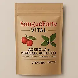 SangueForte Vital, Cápsulas Vegetais, 1000mg, Vitamina C e Ferro, Suplemento Natural Vegano, Prevenção de Anemia e Fortalecimento do Sistema Imunológico
