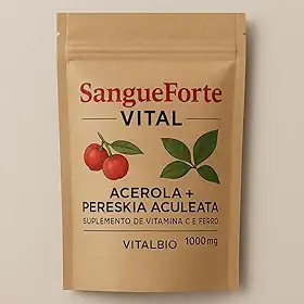 SangueForte Vital, Cápsulas Vegetais, 1000mg, Vitamina C e Ferro, Suplemento Natural Vegano, Prevenção de Anemia e Fortalecimento do Sistema Imunológico