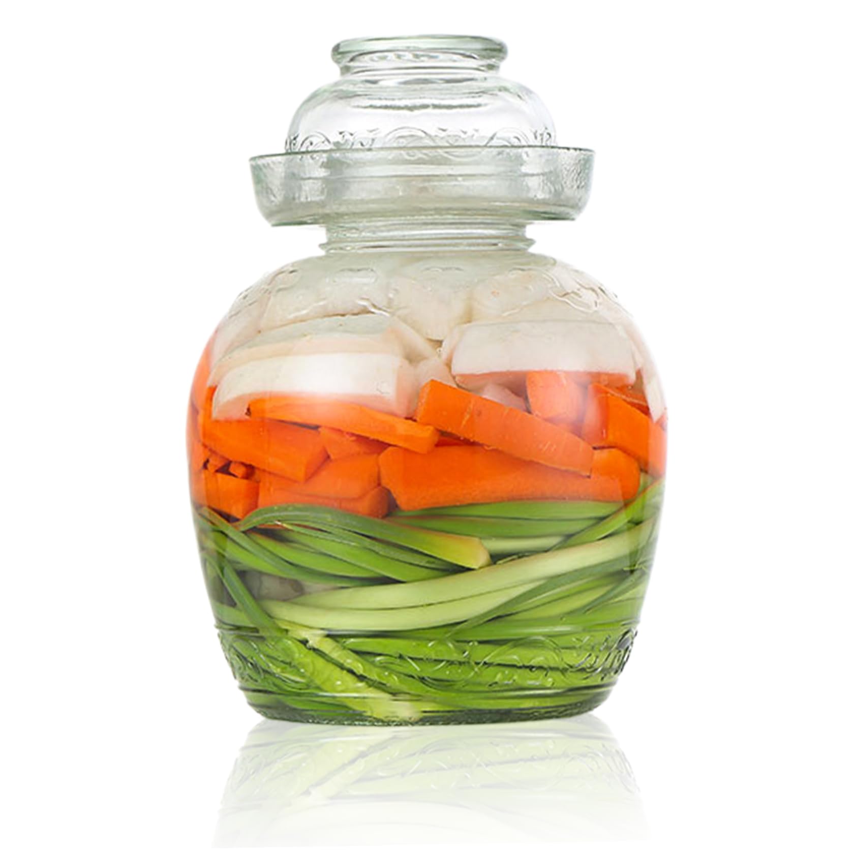Licsaliwe 2.5L Glass Pickle Container, Wide Mouth Fermentation Jar With Airlock Lid, Traditional Kimchi Containers With Bowl Cap For Pickling Kimchi Sauerkraut