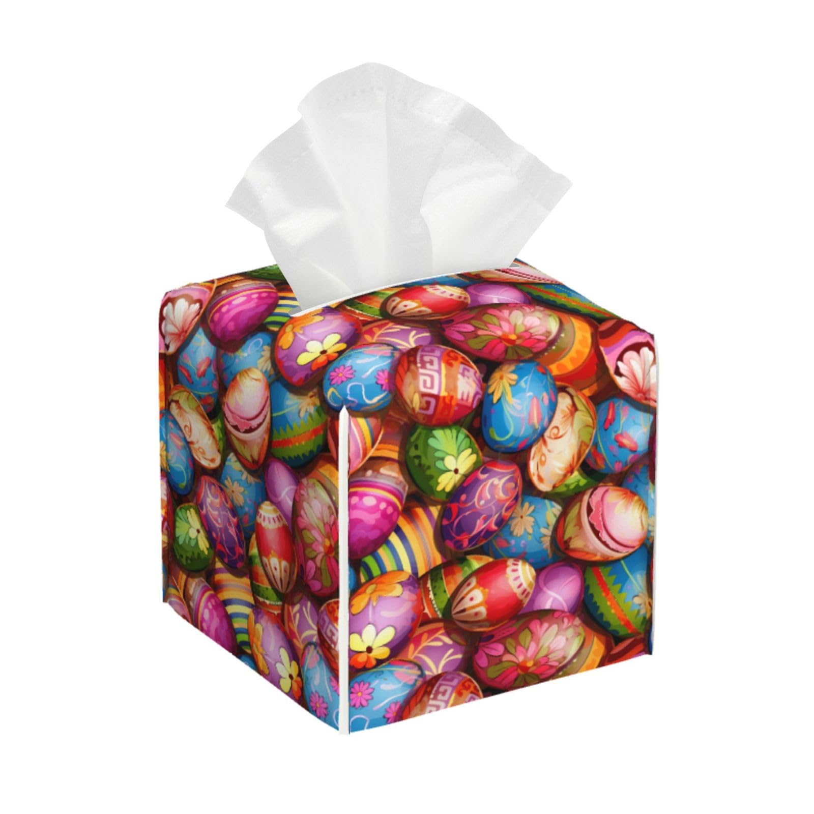 Square Tissue Boxes 5.2"x5.2"x5.2" Easter Rabbit Eggs Tissue Box Cover Decor for Home/Car/Office