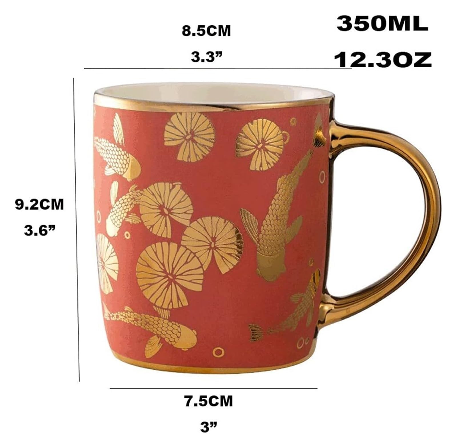 Tazza Tazza da caffè in ceramica dorata in rilievo 350ML Tazza da caffè in porcellana classica in stile cinese classico Tazza multifunzionale Tazza da bere-4 colori bar (Color : Yellow)
