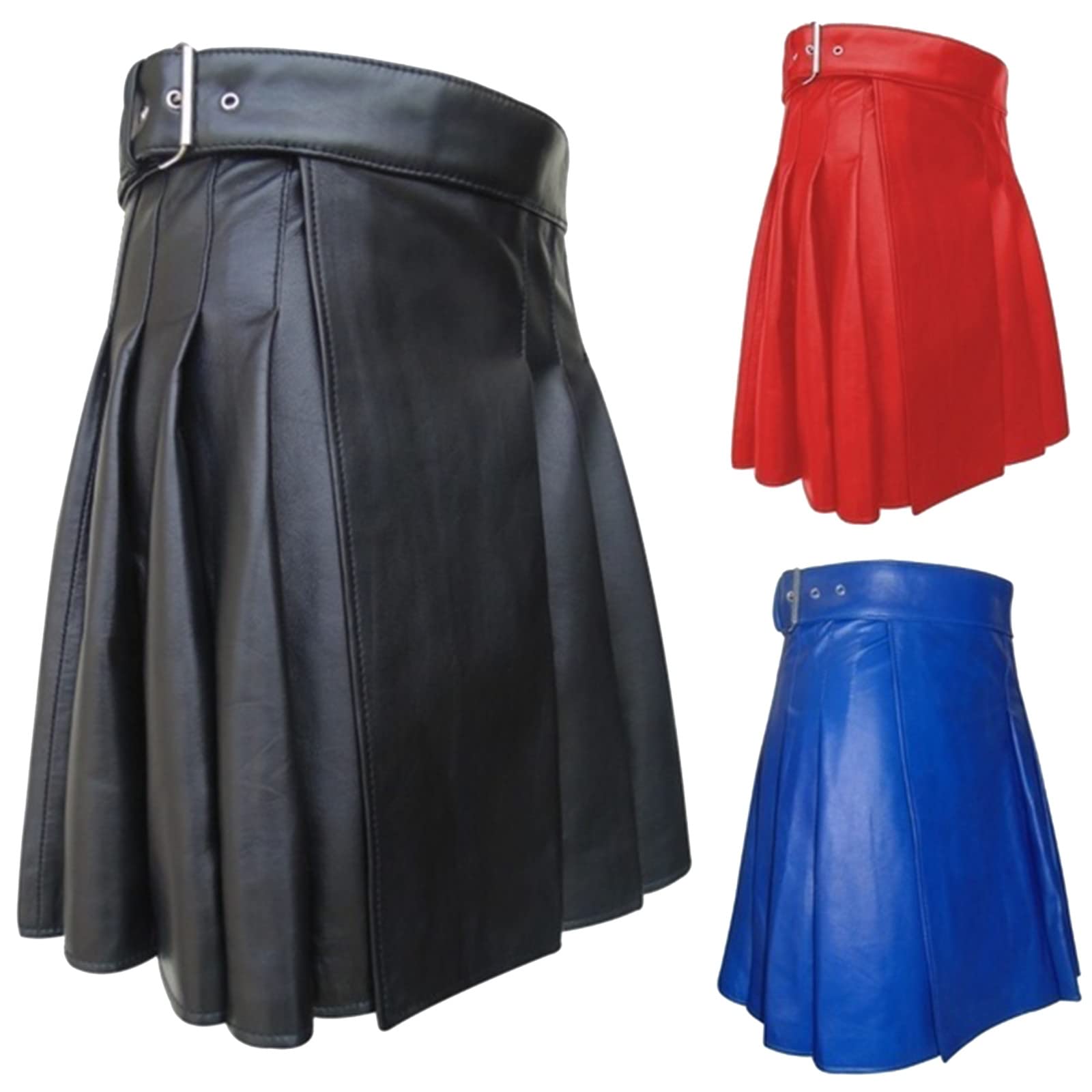 Gonna in pelle da uomo in pelle PU kilt scozzese gotico punk scozzese gonna media lunga festival kilt moda ecopelle pieghettata tradizionale Highland Kilt