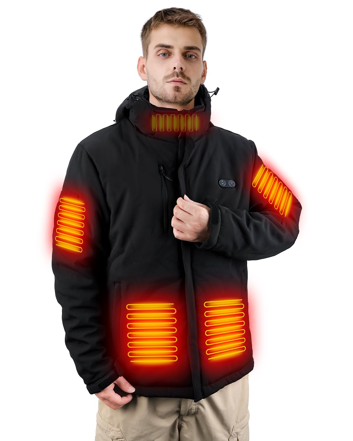 Alpha 7.4V Mens Heated Jacket With Battery Pack 16000mAh - Heated Clothes (US, Medium, Regular, Black)