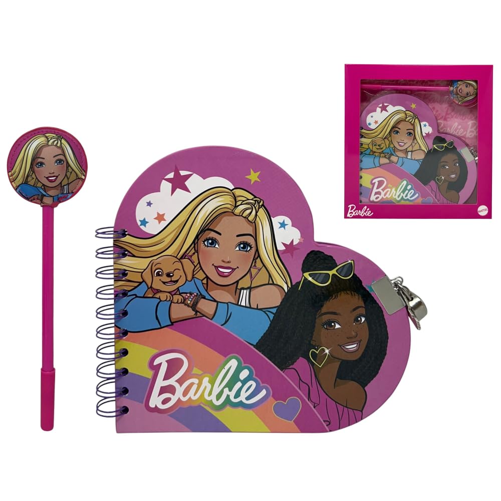 CARTOON Barbie Secret Pen Diary for Kids 2 Pcs Heart Shaped Diary with Lock Pen with Application