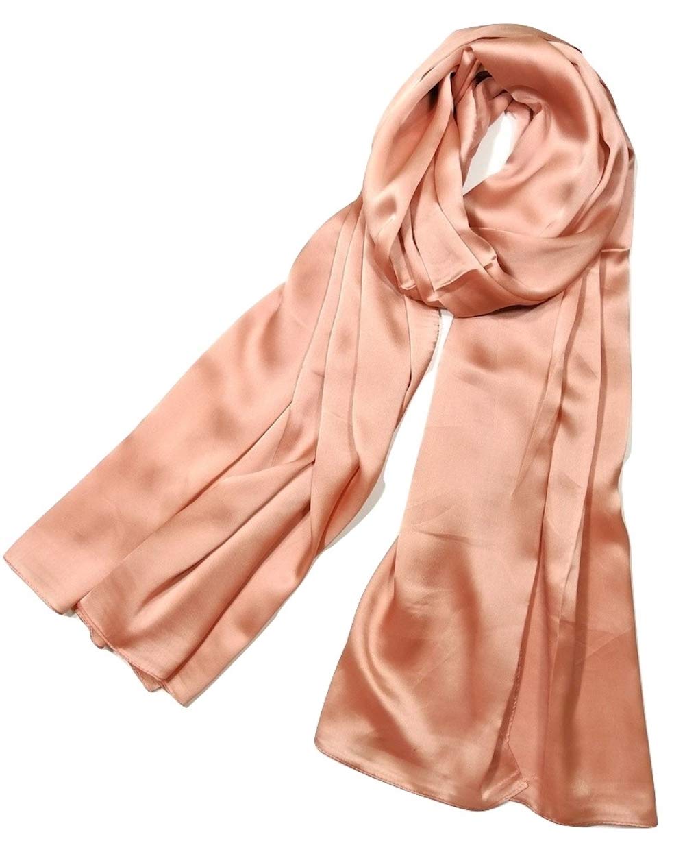Bufandas largas de satén con estampado de seda y color sólido para mujer en caja de regalo, Color sólido: chocolate 3