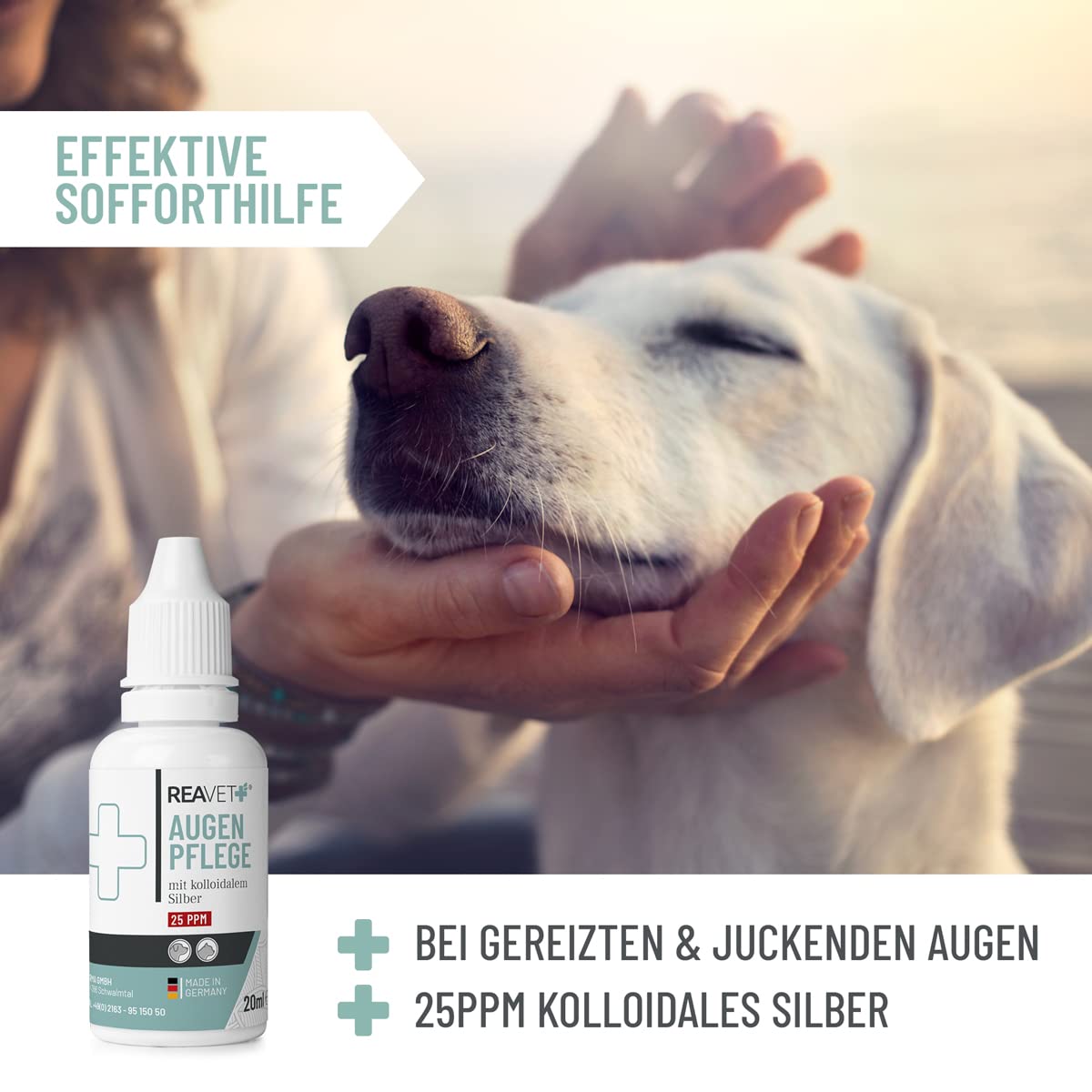 ReaVET collyre spécial pour Chiens et Chats, pour Les Yeux irrités et Les Taches de Larmes, Soin des Yeux à l'argent colloïdal