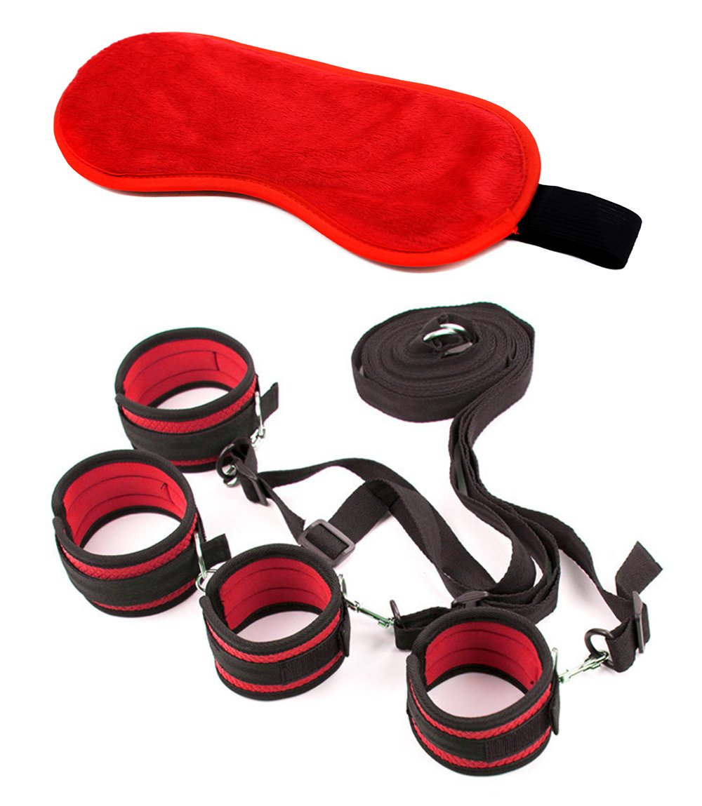 Soft Velvet Cloth Blindfold Eye Mask and Under The Bed Straps Restraint Kit, Fits Almost Any Size Mattress