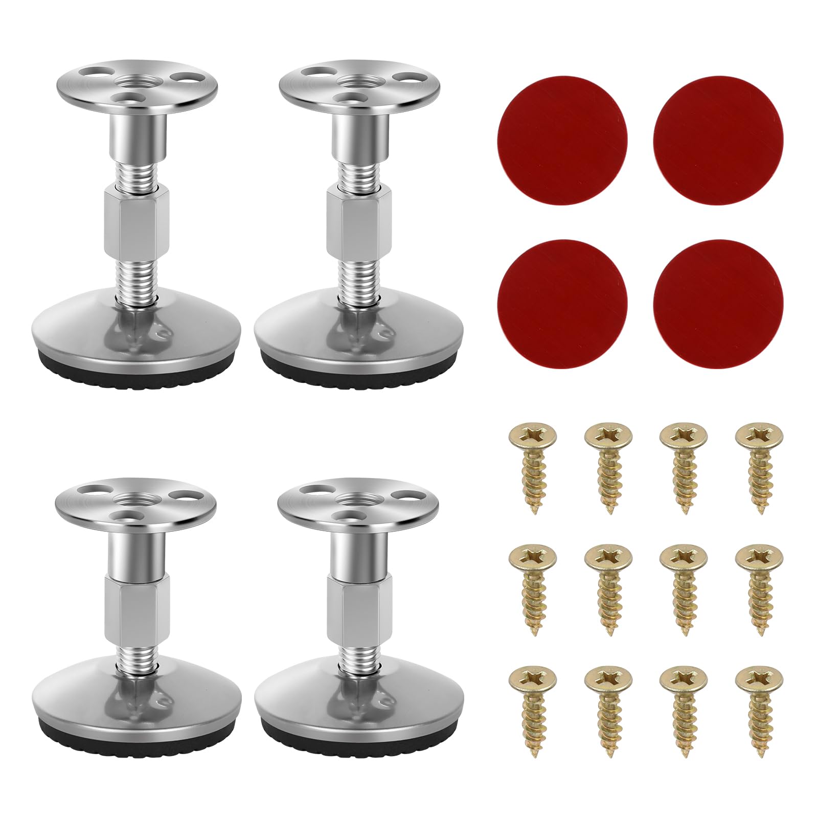 Kigift 4 Pcs Adjustable Levelling Feet, 50-70MM Silvery Metal Furniture Levellers with Mounting Accessories