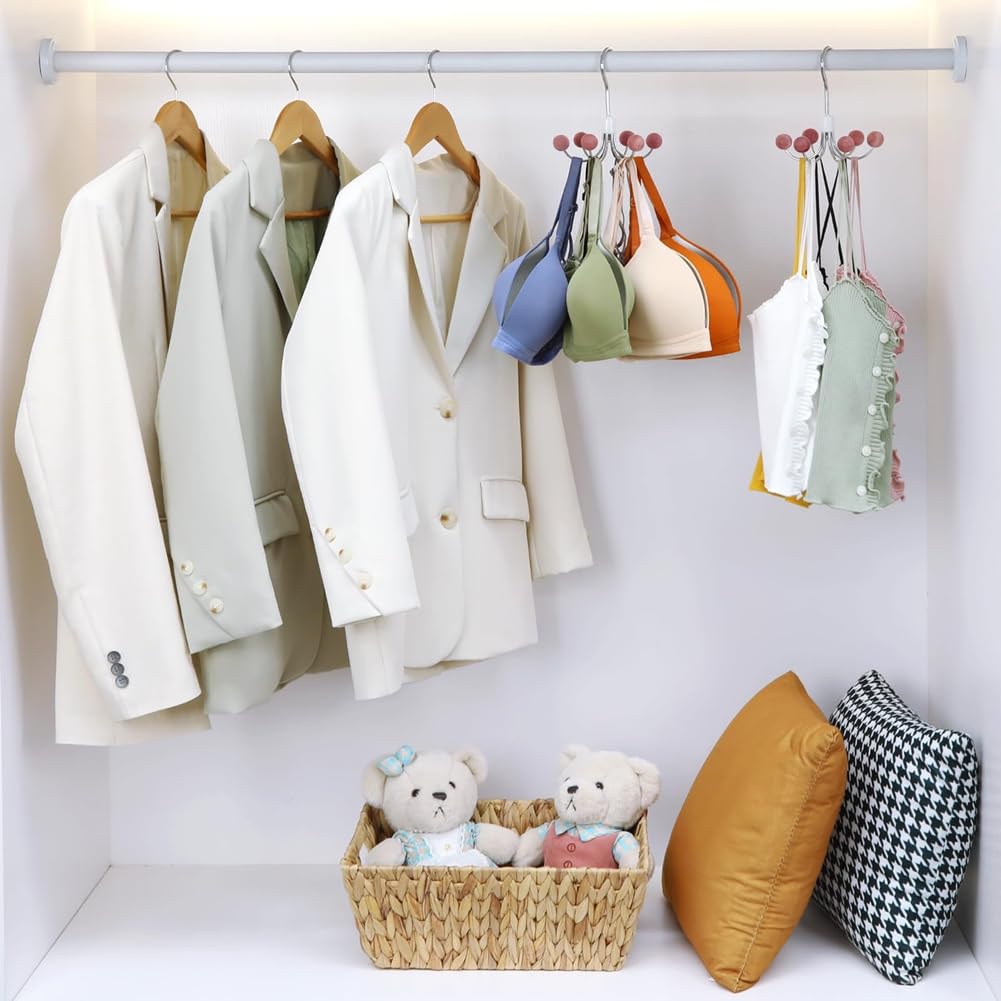 Lot de 2 cintres à capuche avec 6 boules, pivotant à 360°, porte-écharpe, crochets de placard, organisateur de sac à main, support de soutien-gorge
