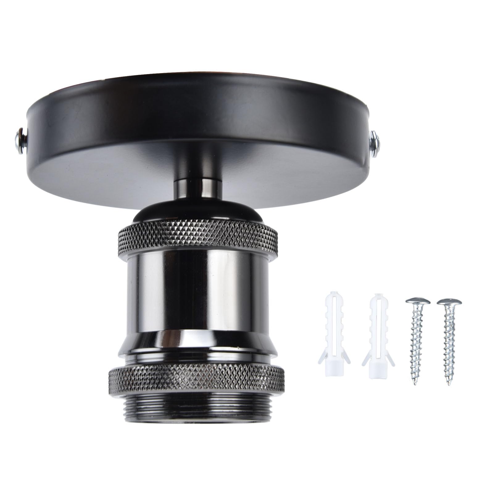 E26 E27 Lamp Socket Vintage Ceiling Lamp Holder with Accessories for Kitchen Bedroom Living Room 100-240V (Black)