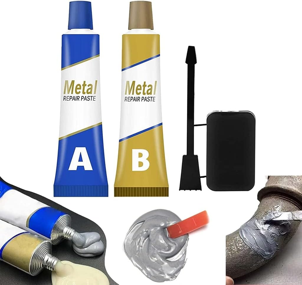 Magic Metal Cast Iron Repair Paste Set with Scraper, Industrial Heat Resistance Cold Weld Paste, Miracle Welding Glue for Metal, Plastic, Wood (1-Set)