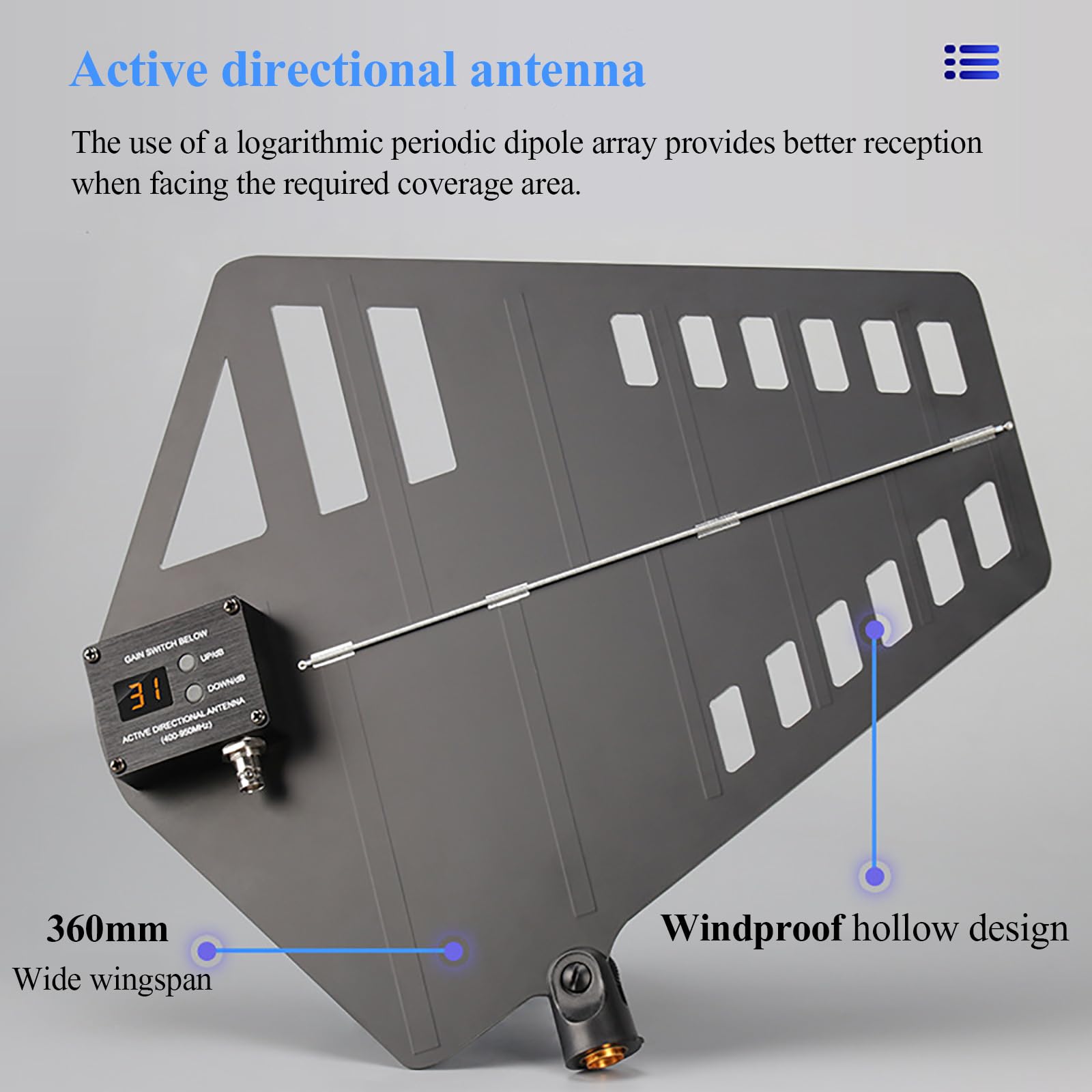 Amplificatore di segnale microfono wireless, Distribuzione antenna UHF, 2 antenne direzionali attive, 16 porte, frequenza 400-950MHz, guadagno regolabile