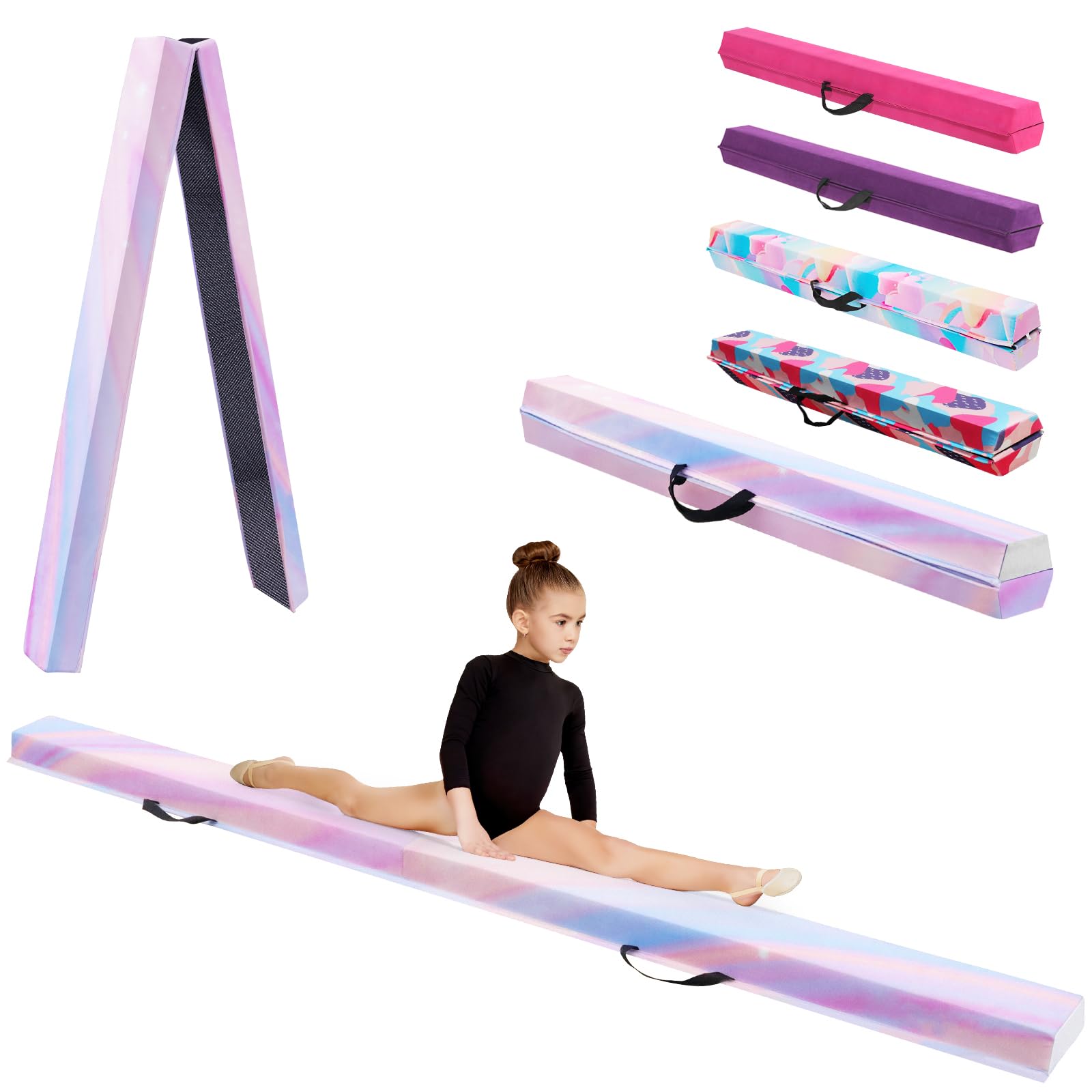 Trave d'Equilibrio Ginnastica con Superficie in Ecopelle Eva+EPE in 3 Misure (240cm/270cm/300cm) Pieghevole per Bambini & Adulti + Borsa Trasporto