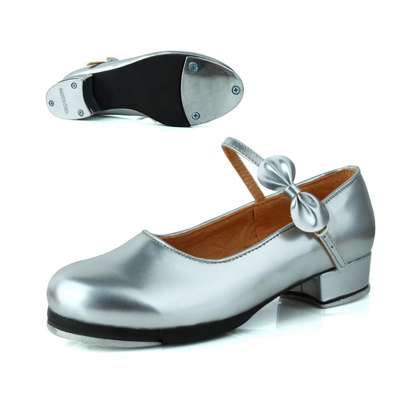 Scarpe da Ballo Tip Tap per Bambine in Pelle con Cinturino Regolabile e Design Elegante #D