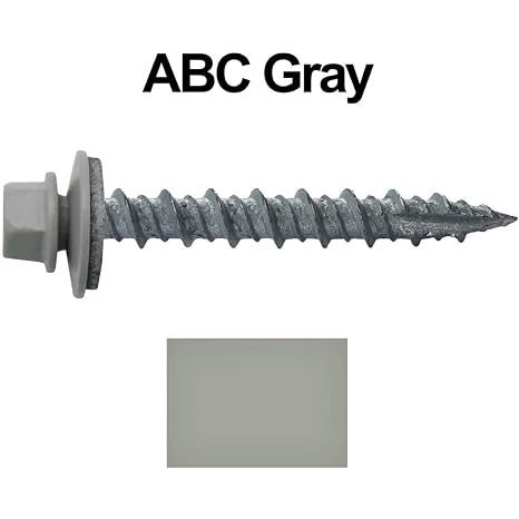 10 x 1-1/2 ABC Gray Metal Roofing Screws - Hex Washer Head- Self-Starting/Tapping - EPDM Washer. 1 x 250 Count Bag - 250 Screws