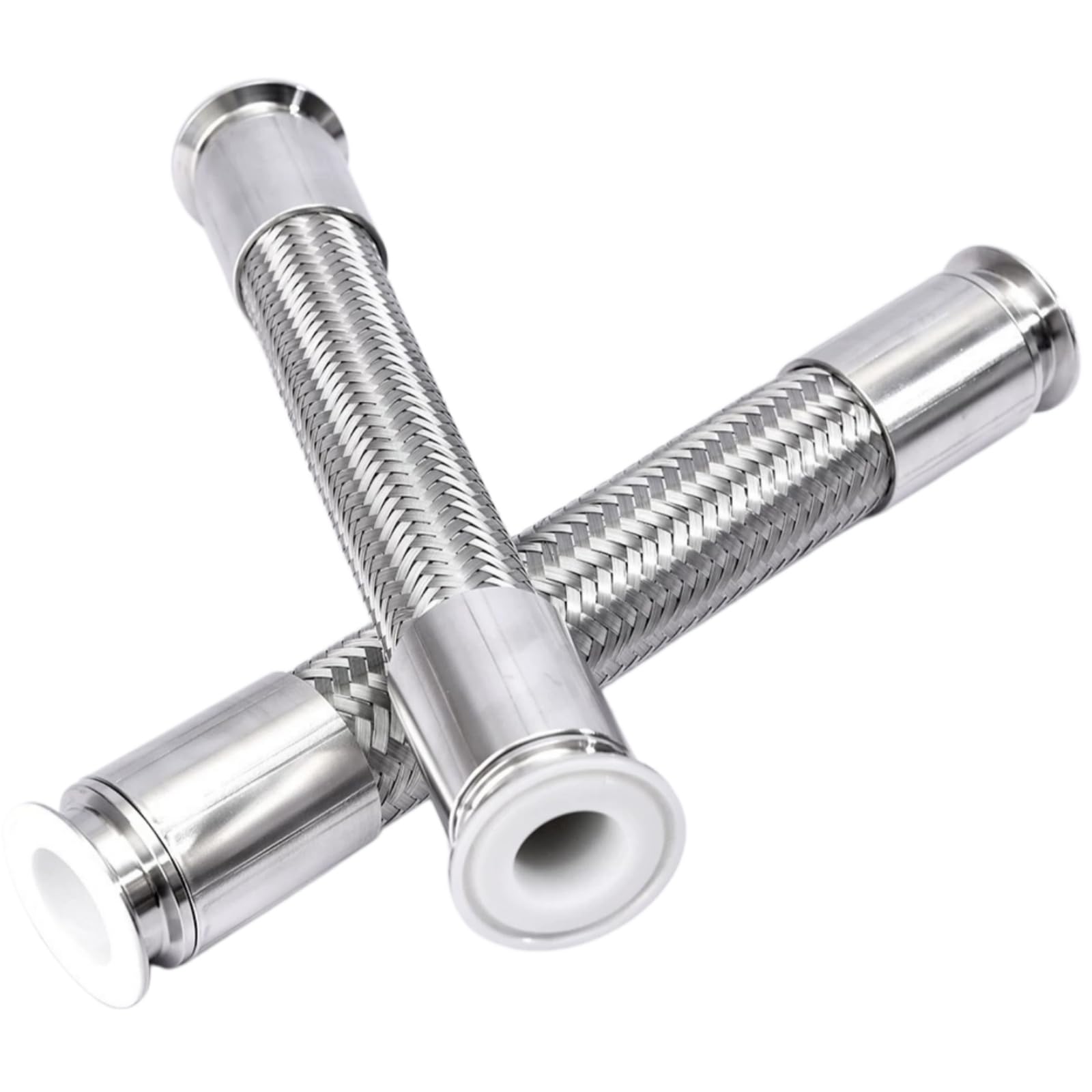 Purzen PTFE Lined Metal Hose with 304 Stainless Steel Braid, Corrugated Inner Tube, 50.5mm Tri-Clamp Flexible Hose for Industrial Fluid Transfer,100cm