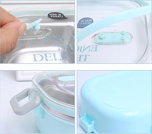 Miniatura 4 de LIZEALUCKY Lonchera Bento con aislamiento térmico de acero inoxidable 304, lonchera térmica de acero inoxidable, estilo ilustración, contenedor a