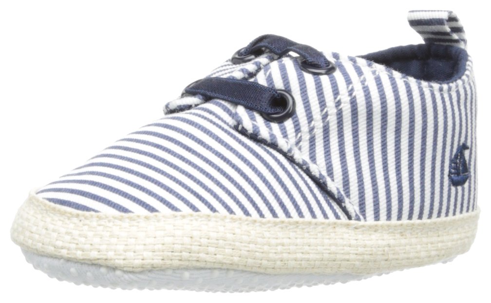 JoJo Maman Bebe Baby-Boys Newborn Baby Espadrilles, Navy Ecru Stripe, 6 Months