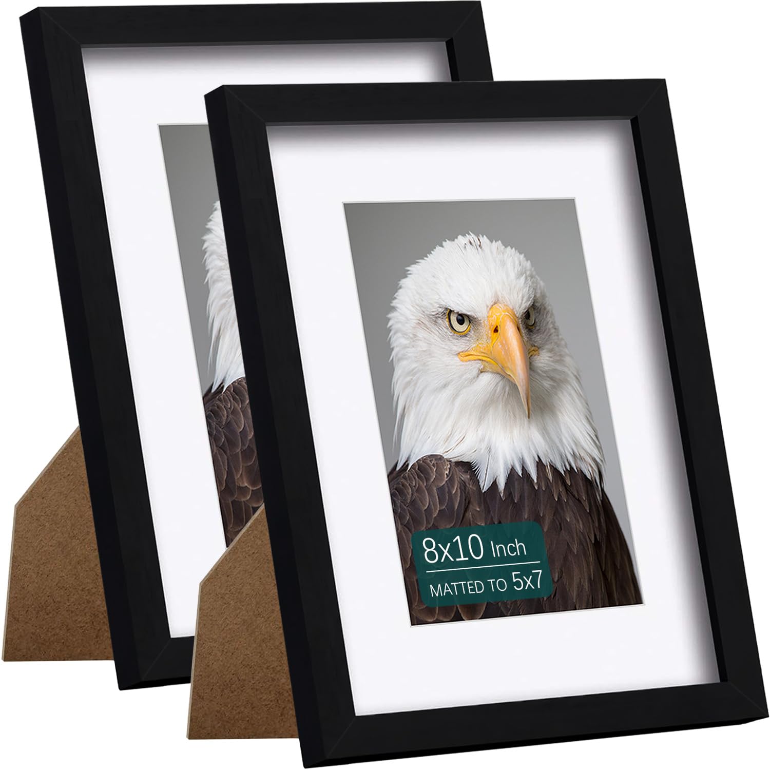 QMSHTUO 8x10 Picture Frame Set of 2, Solid Pine Wood Photo Frame, Display Pictures 5 x 7 with Mat or 8 x 10 Without Mat, Horizontal and Vertical Formats for Tabletop and Wall Display, Black