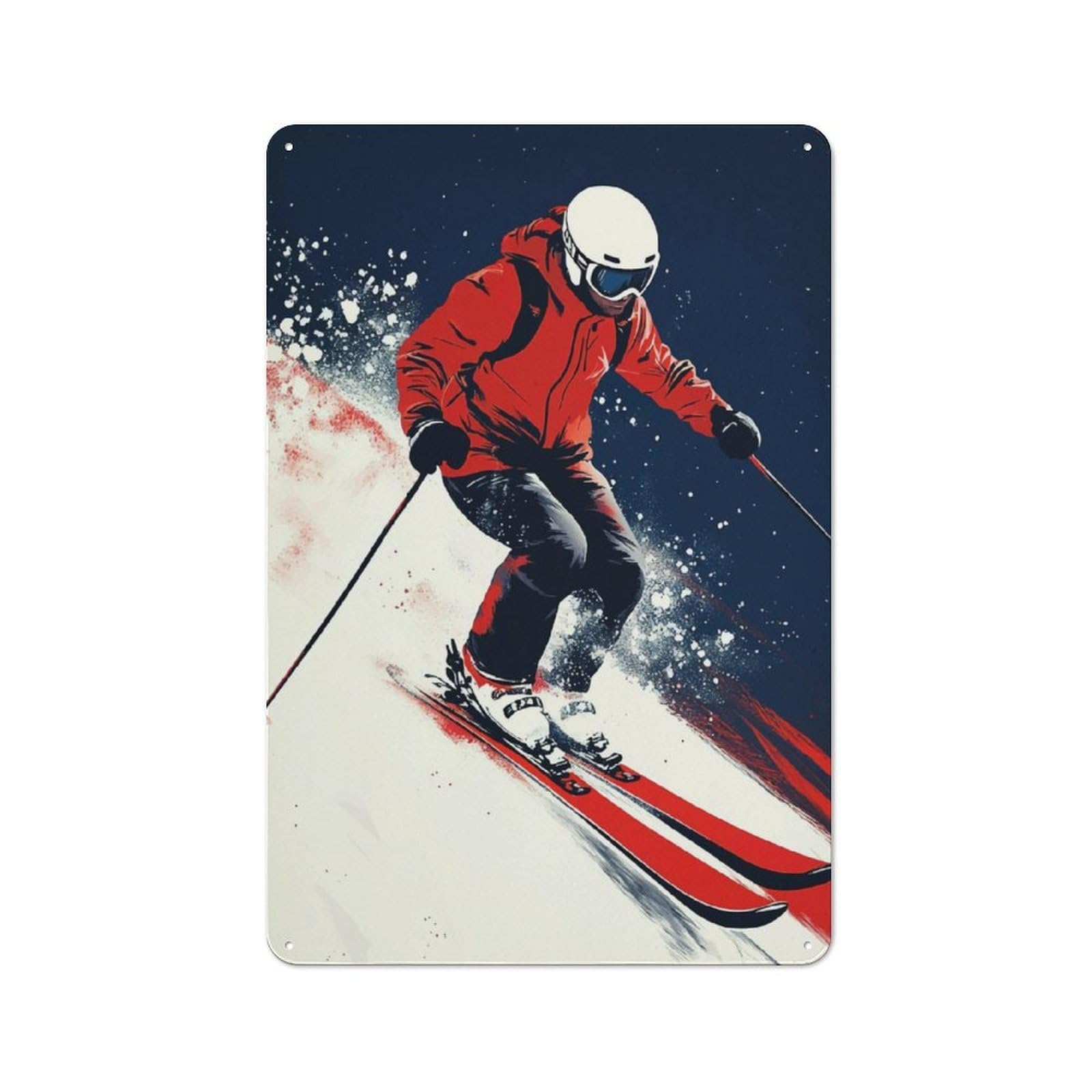 Junmoney Skier In Action Metal Sign 30X20cm With For Workshop Wall, Retro Decor, For Garage, Workshop And Man Cave Decoration