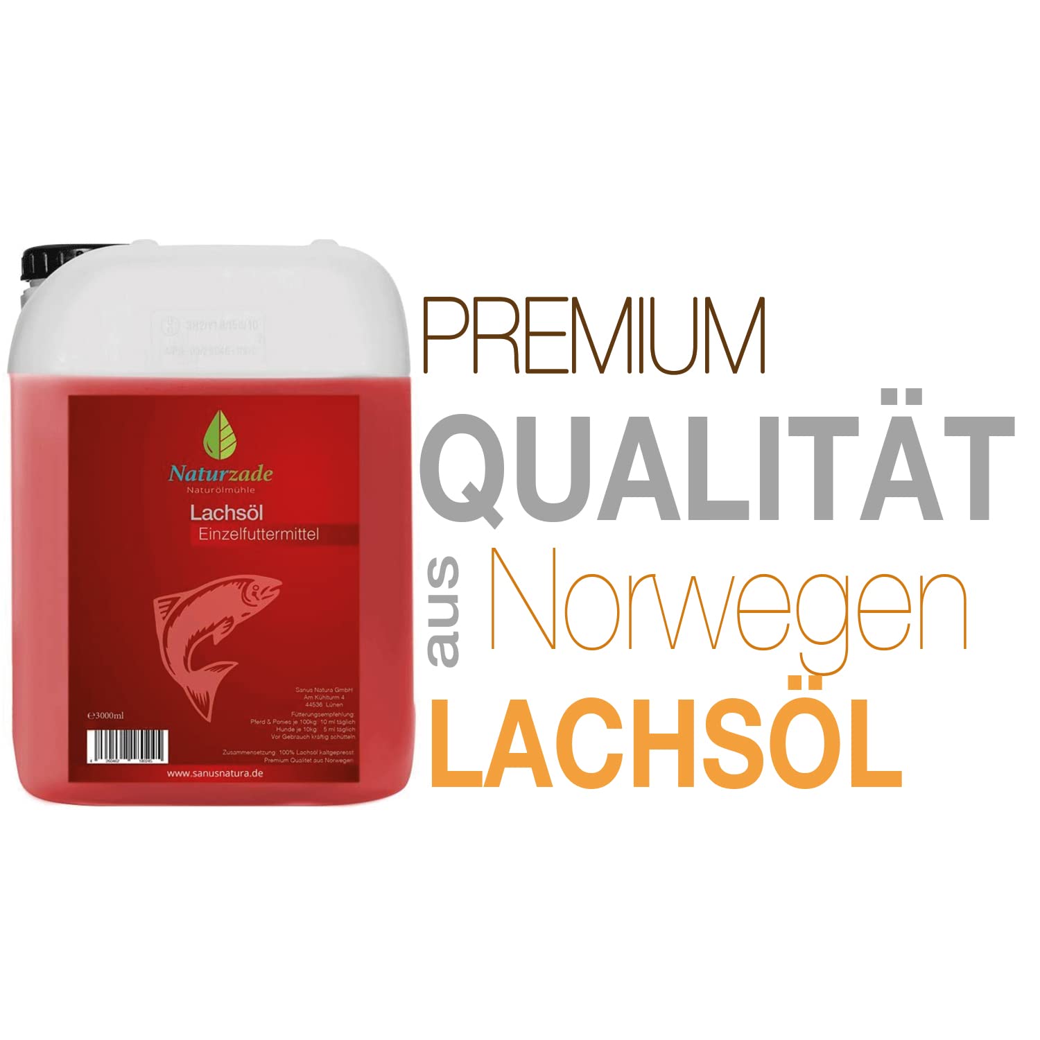Naturzade Lachsöl 3 Liter Kanister für Hunde & Pferde mit Omega 3 und Omega 6 Fettsäuren, kaltgepresst Fischöl Barföl