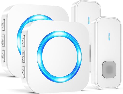 SURFOU Timbre inalámbrico, timbre impermeable, 2 botones pulsadores, 2 receptores enchufables a 1300 pies de largo alcance, timbre de puerta con 55