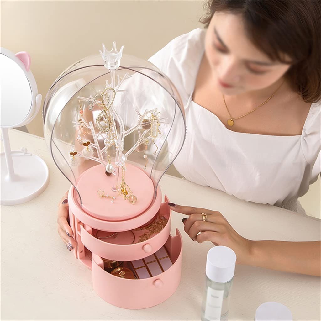 Boîte de rangement à bijoux LED Organisateur Bijoux Boîtier de chargement USB Bureau Boîte anti-poussière Boucles d'oreilles Collier Présentoir Cadeau (Blanc comme le montre l'image)