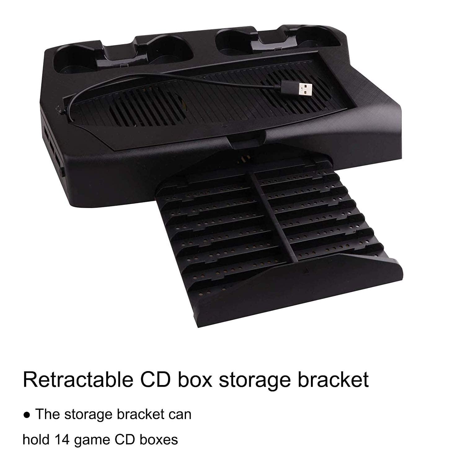 Supporto verticale ventola di raffreddamento per Playstation 5, caricatore doppio controller per PS5 Dualsense con indicatori LED e 14 slot per giochi per PS5 Digital Edition/Ultra HD