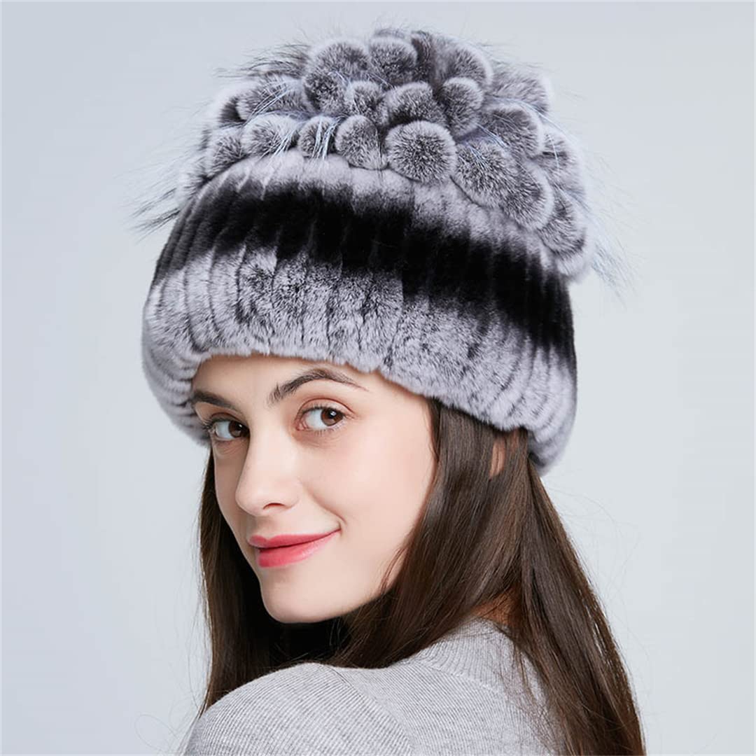 Sombreros de Piel de Mujer para Invierno Gorro de Piel de Conejo Natural Moda Femenina Gorros Gruesos y cálidos Gorros 105 52-58 Cm