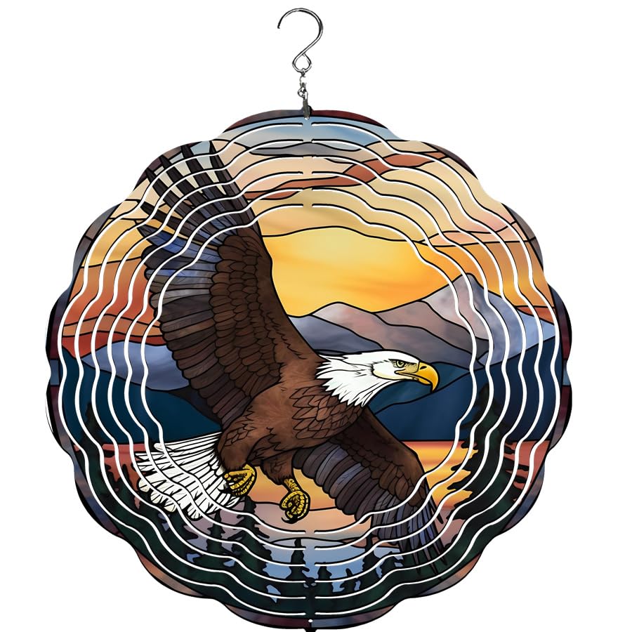 Traci's Fun Creations 10" Bald Eagle Wind Spinner, Double Sided Aluminum Yard and Garden Décor