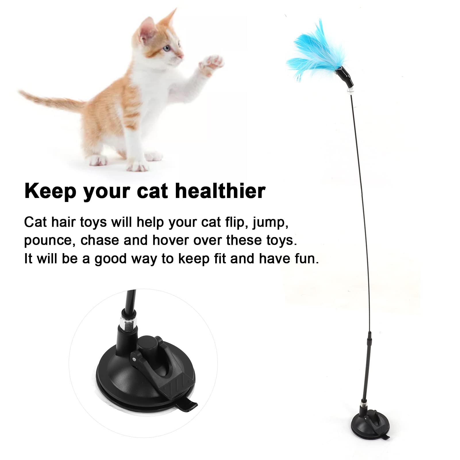 Juguetes Para Varita Para Gatos, Juguetes De Plumas Para Gatos Con Campana, Ventosa, Palo Para Gatos, Caña De Pescar Para Gatos, Juguete Interactivo Para Gatos, Juguetes Para Gatitos(Azul)