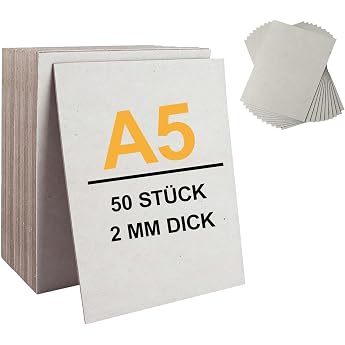 PEEXTBB Grey Cardboard, Pack of 50 A5 21 x 15 cm Bookbinding Cardboard, 2 mm Craft Cardboard, for Bookbinding, Crafts, Craft 