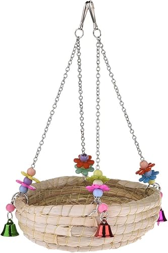 Miniatura 2 de Cama nido de paja tejida, juguete grande con campana para loro, cacatúa, periquito, cacatúa, guacamayo gris africano, guacamayo, Tiendaas, conure,