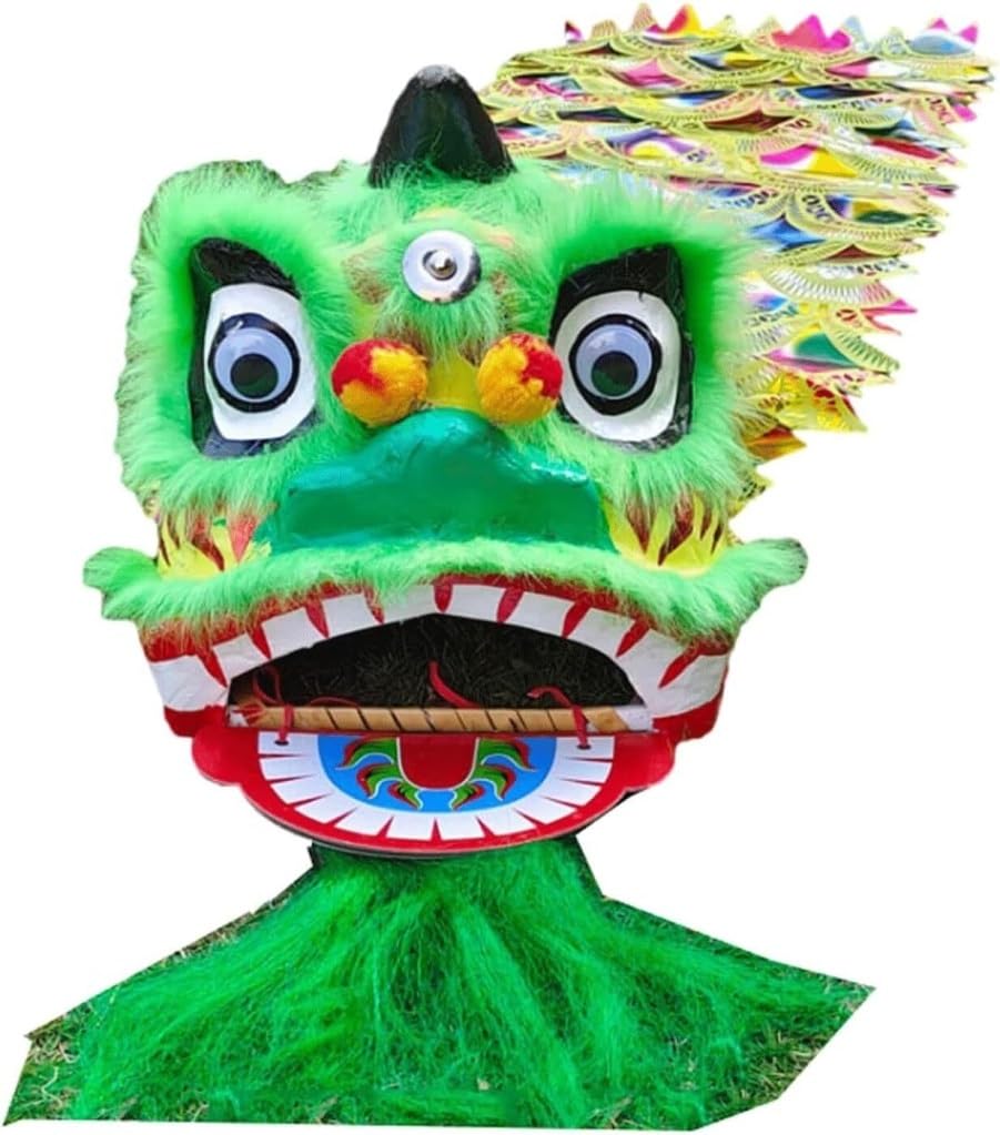 Krxsobnv Green Lion Dance Clothes, Head Chinese New Year Lion Traditional Props Dance Costume Outdoor Sports