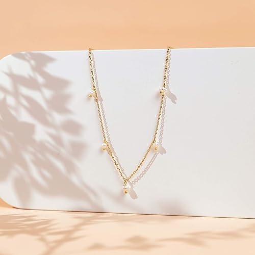 Miniatura 4 de PAVOI 14K Gold Plated Station Necklace - Simulated Diamond Layering Necklaces - Womens CZ Chain