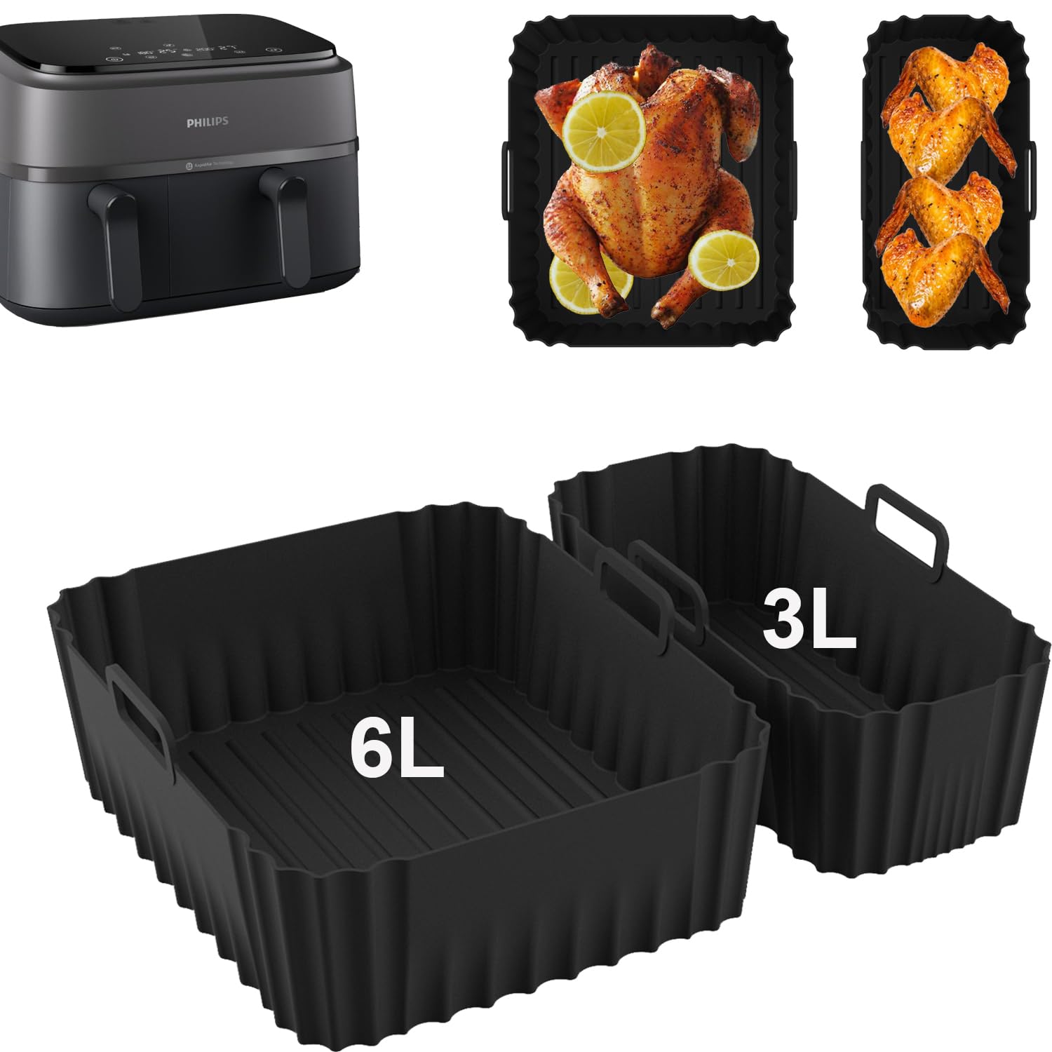 Moule Silicone Pour Airfryer Philips Dual Basket 9L – Plat Pour Friteuse à Air