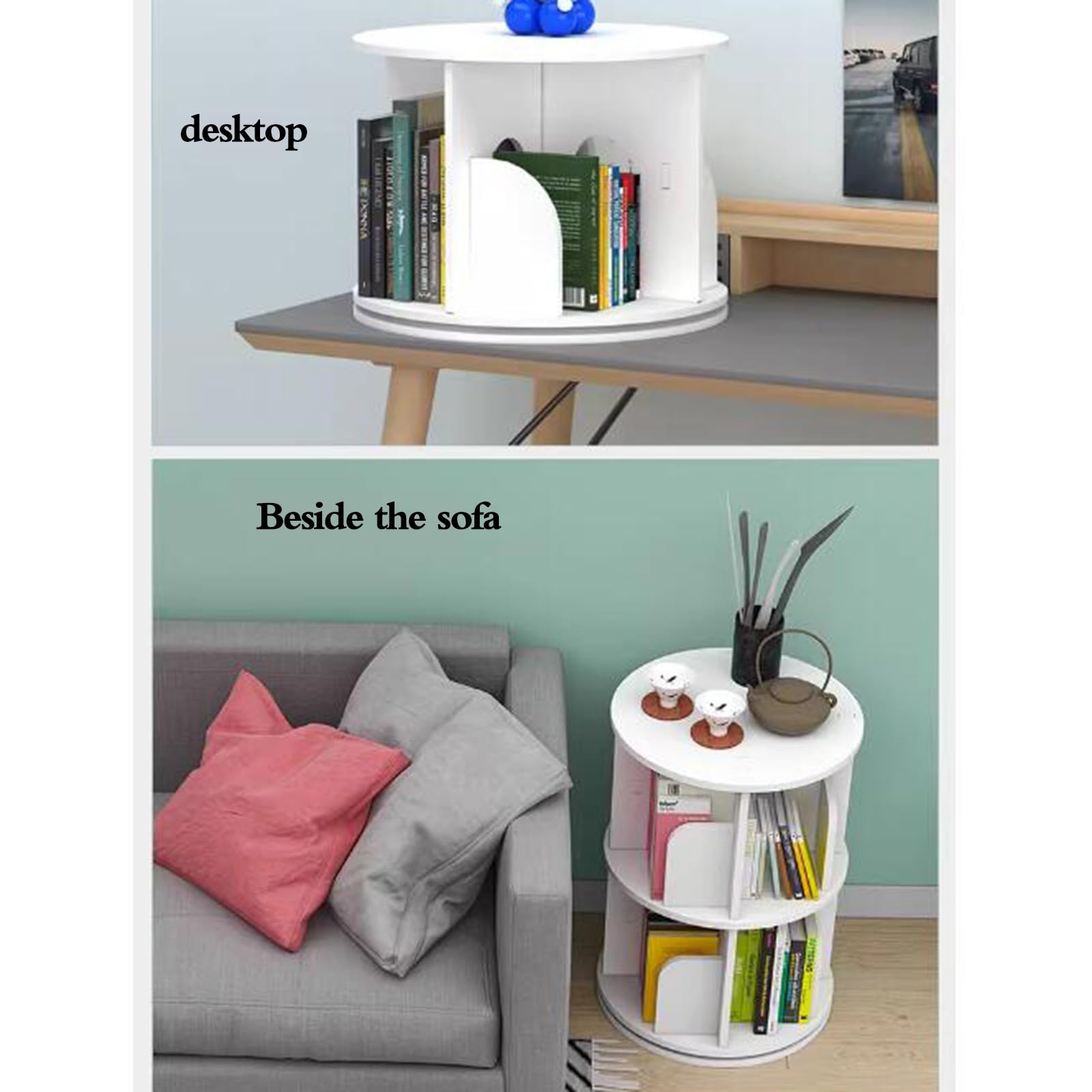 Regał na książki biurko stojący stojący obrotowy regał na książki mały organizer półka na biurko studenckie regał na książki balkon salon sofa stolik boczny stojak do przechowywania (kolor: biały